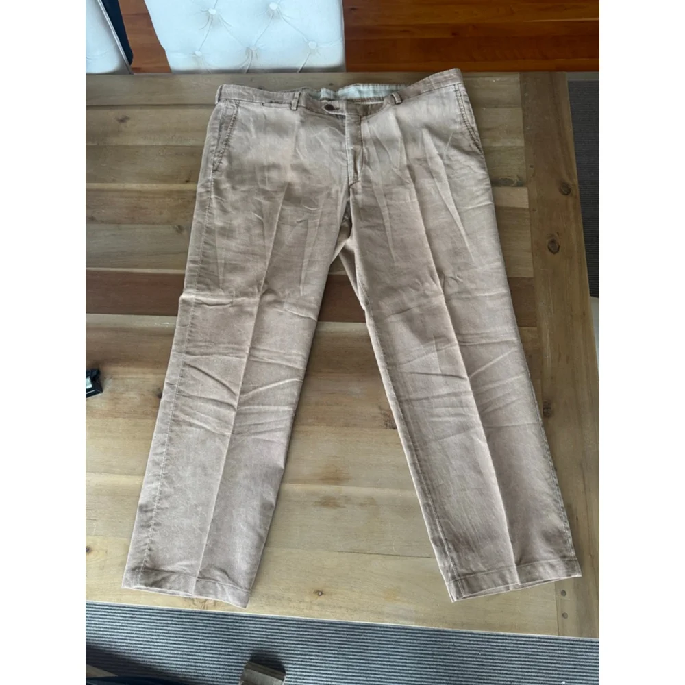 Corneliani Beige Cotton Linen Trousers Men's Size 60